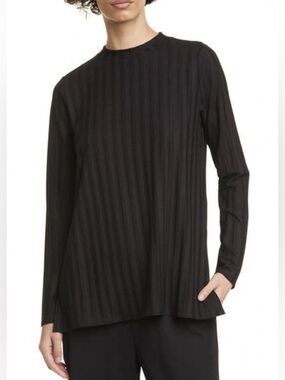 Eileen Fisher Black Ribbed Tunic Top M